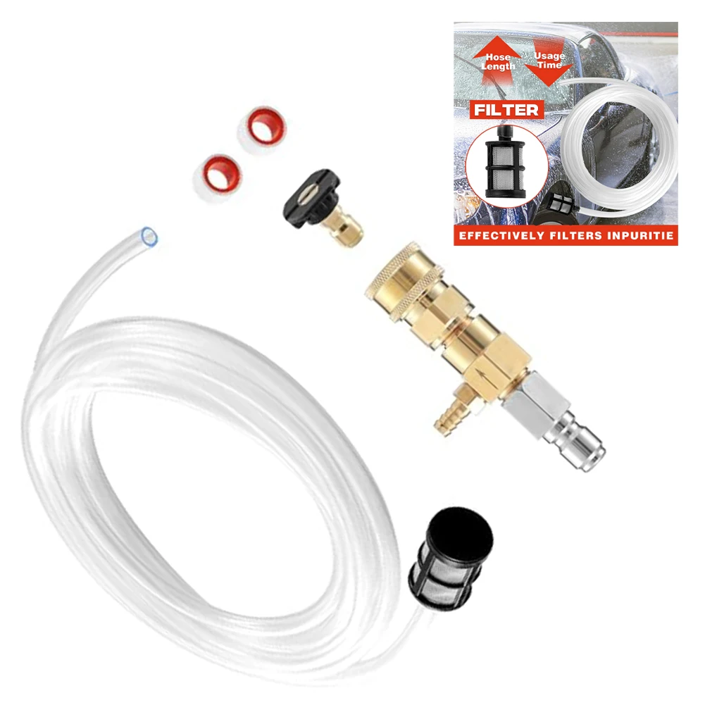 Brass For Pressure Washer Injector Kit Downstream Type 3200 PSI Max Working For Pressure with 7 Piece Accessory Set