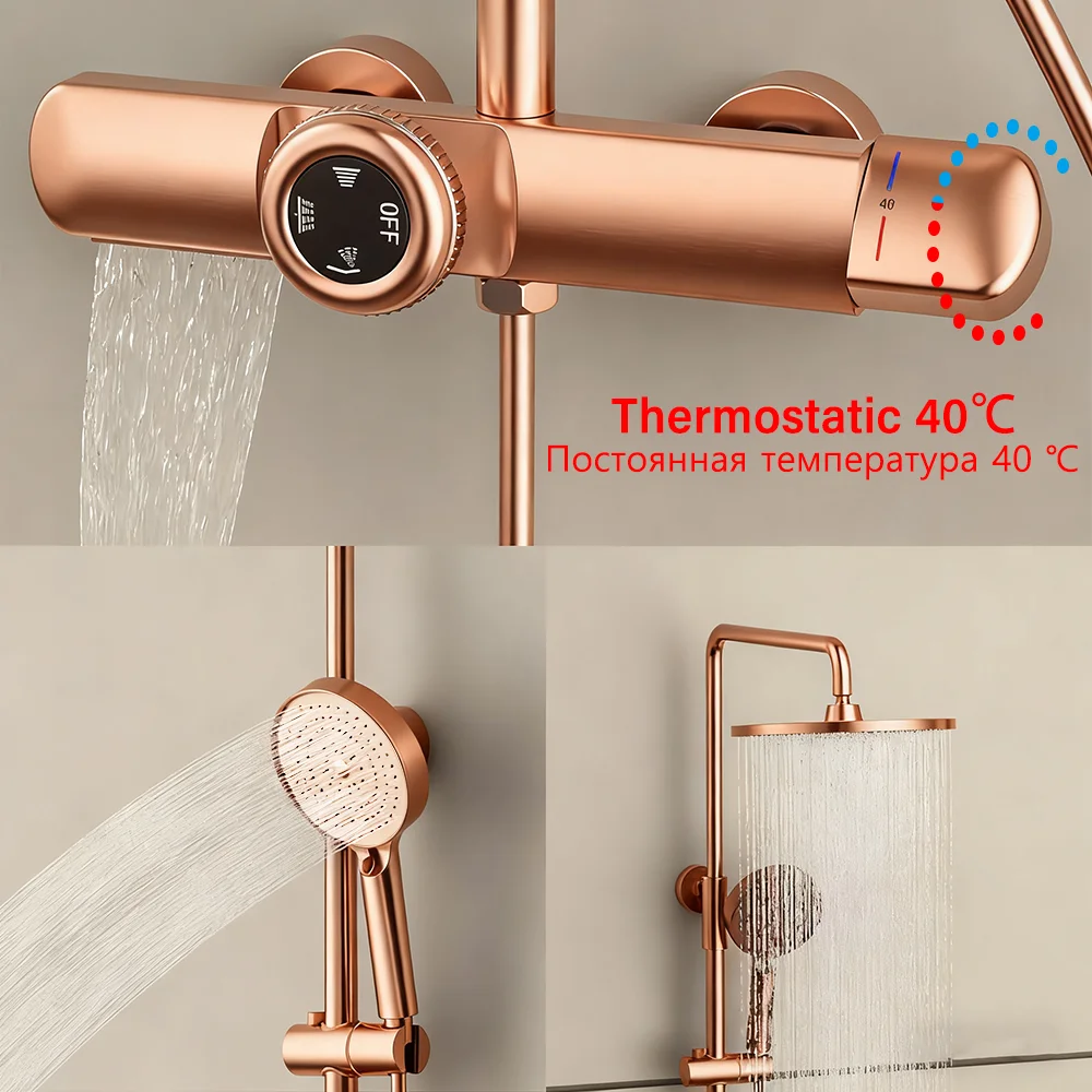 Luxury Rose Gold Faucet Series Suit Brass Mixer Thermostatic Bathroom Faucet Set Bathtub Shower System Basin Kitchen Sink Faucet