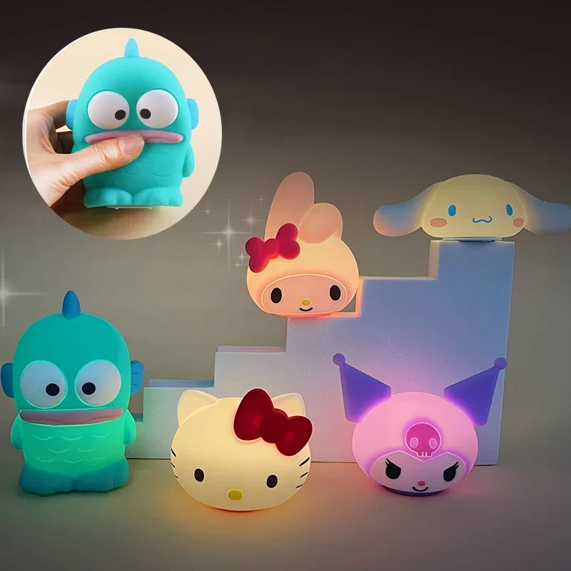 

Kawaii Sanrio Cartoon Night Light Anime Figures Hello Kitty Cinnamoroll Melody Funny Desk Lamp Toys Children's Room Decorations