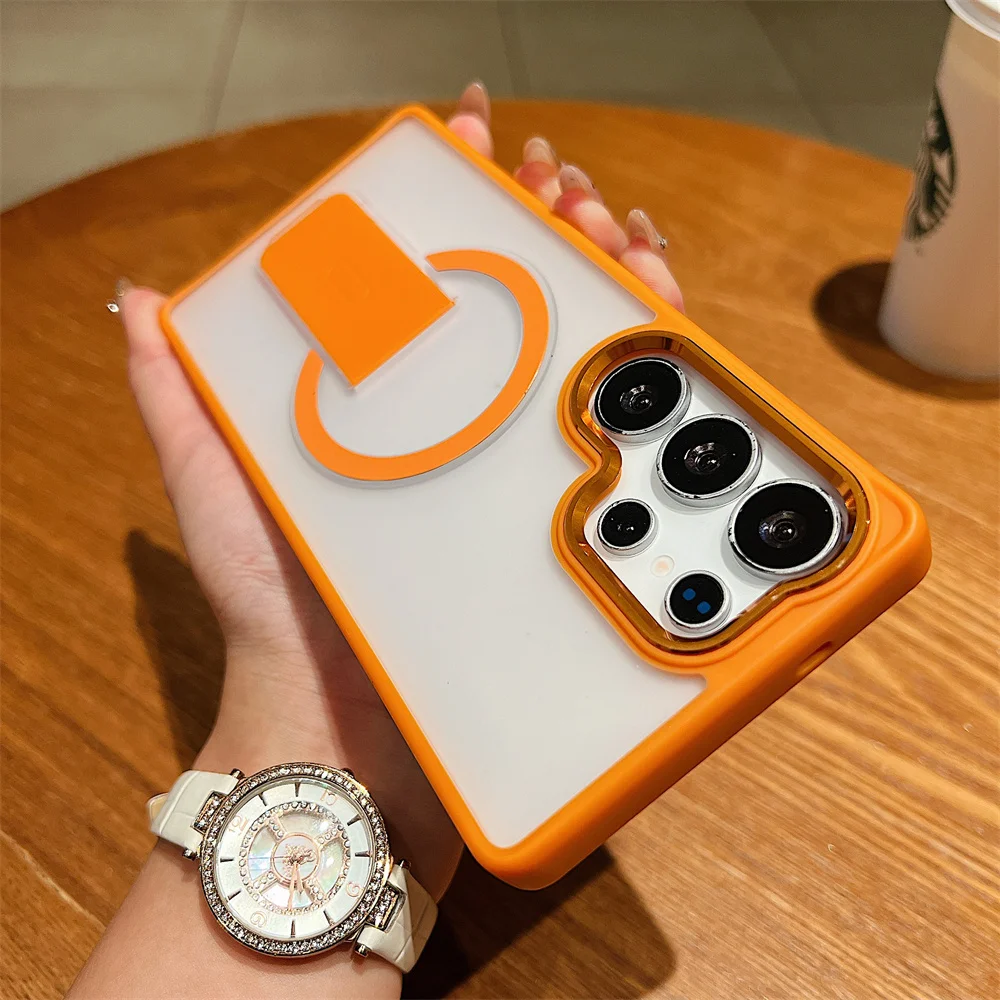 Magnetic Wireless Charge for Magsafe Phone Case for Samsung Galaxy S25 S23 Ultra S24 Plus S25 FE Folding Stand Holder Cover