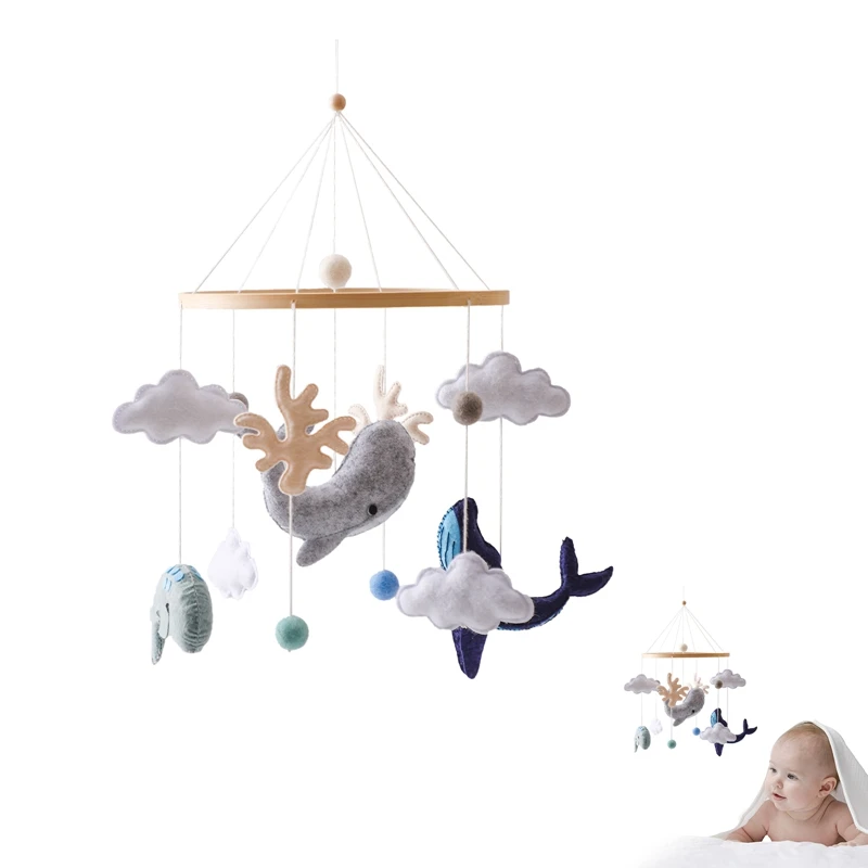 

Wooden Baby Rattles Soft Felt Sea Animal Whale Scallop Cloud Hanging Pendant Bed Bell Mobile Crib Montessori Toys For Kids Gift