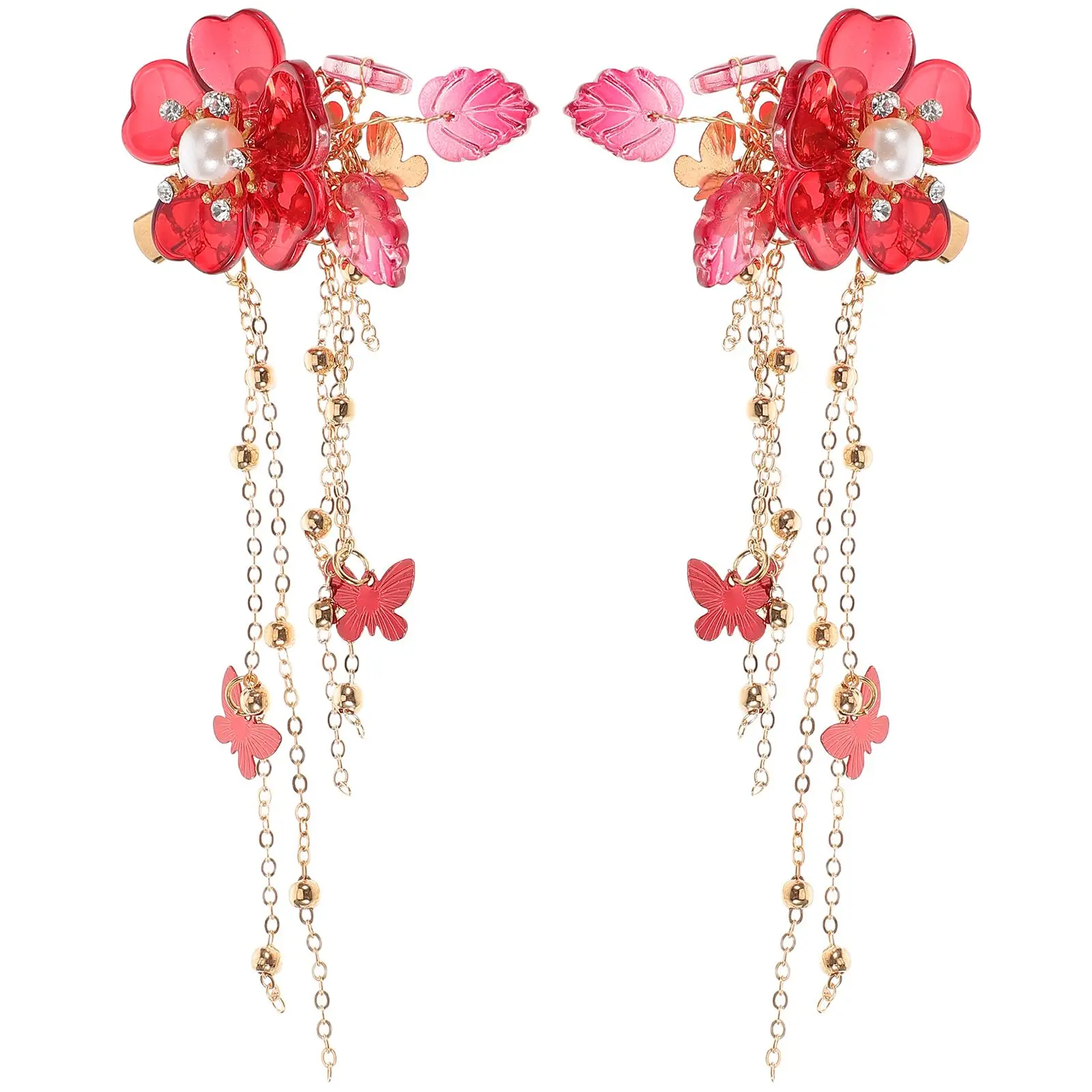 

Long Tassels Flower Hair Clips Durable Alloy Bright Color Wedding Party Festival Prom Pageant Hair Accessories Ancient Style