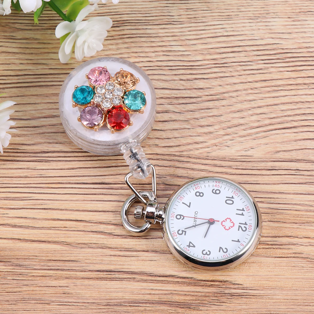 

Watch for Nurse Doctors Clear Number Durable Decorative Flower Shape Rhinestone Pin Pocket Watch