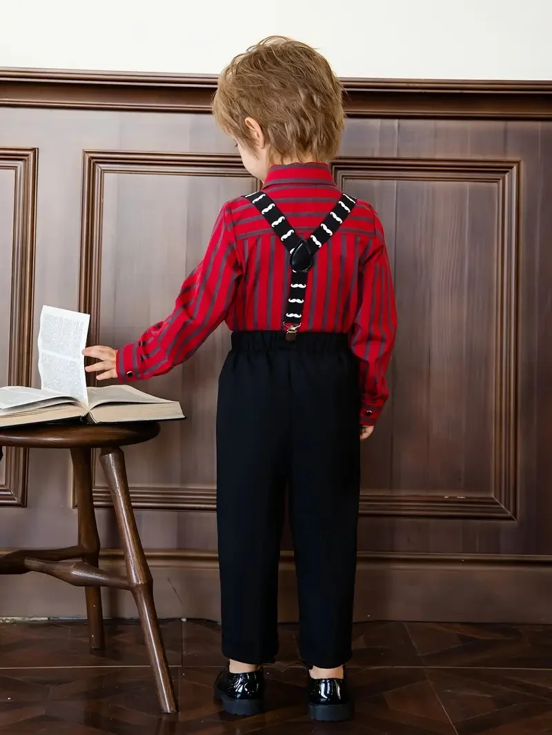 Boys 4Pieces Suit Set with Shirt Pants Belt Tie for Birthday Party Piano Competition Stage Speech Kids Formal Wedding Outfit