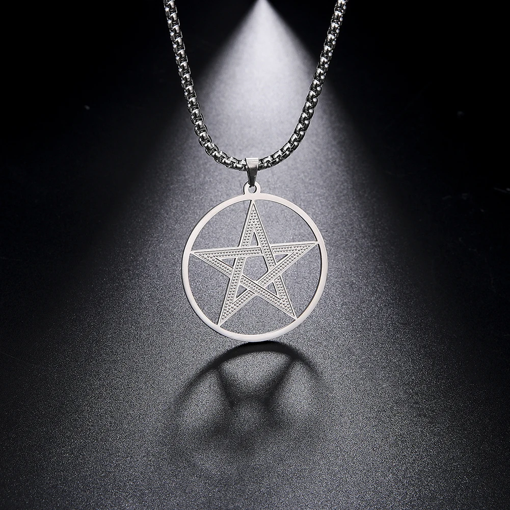 Satan Pentagram Pendant Stainless Steel Necklace Retro Antique Star Chain for Men Boyfriend Party Summer Must-Have Jewelry Gift