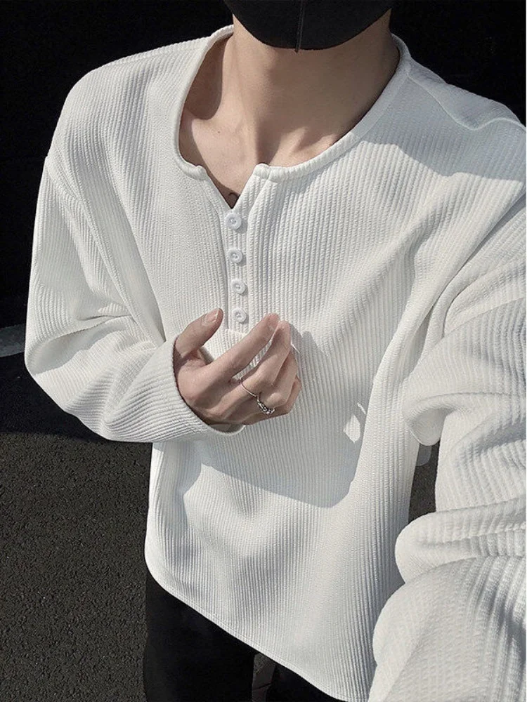 

Man Long Sleeve T-shirt 2025 Spring Autumn New Men's V Neck Long Sleeve T Shirt Casual Loose Heavyweight Base Top