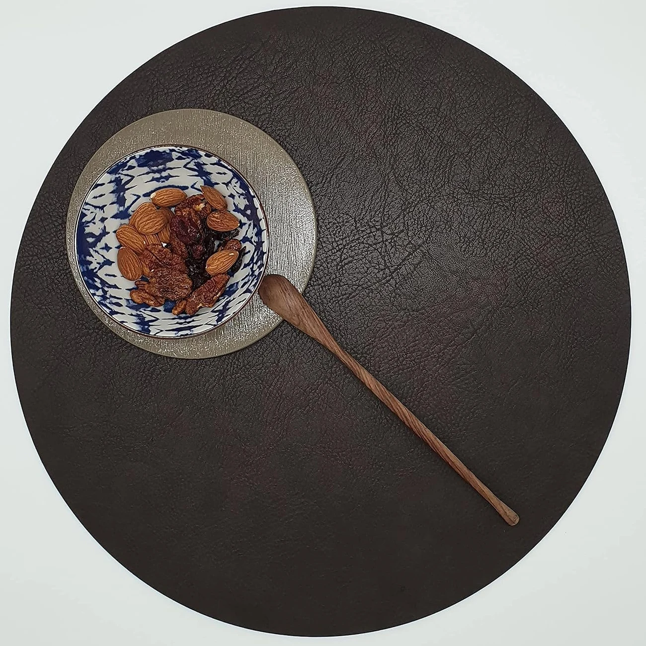 Light Luxury Solid Leather Placemat Coffee Brown PVC Table Mat Waterproof Oilproof Heat-Insulated Plate Bowl Pad Table Decor