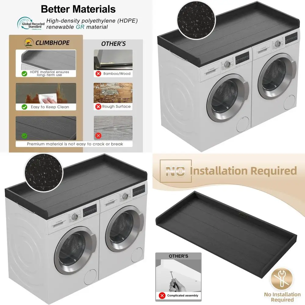 Housse de comptoir pour lave-linge et sèche-linge, imperméable en HDPE noir, pour buanderie, sans fuite, organisation facile