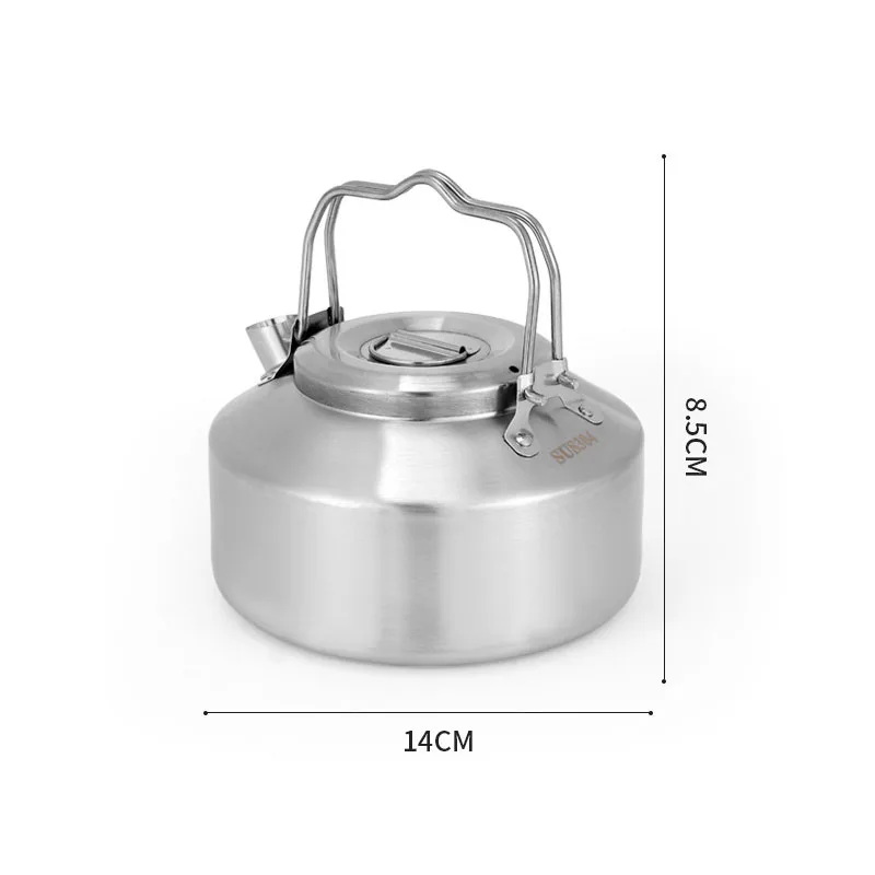 0.9L Stainless Steel Camping Water Kettle Portable Outdoor Hiking Backpacking Teapot Coffee Pot Tableware with Double Handle