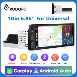 Podofo Android 13 1 Din GPS Car Stereo Radio Car MP5 Player with Bluetooth WIFI GPS FM Radio Receiver Suppport Rear Camera
