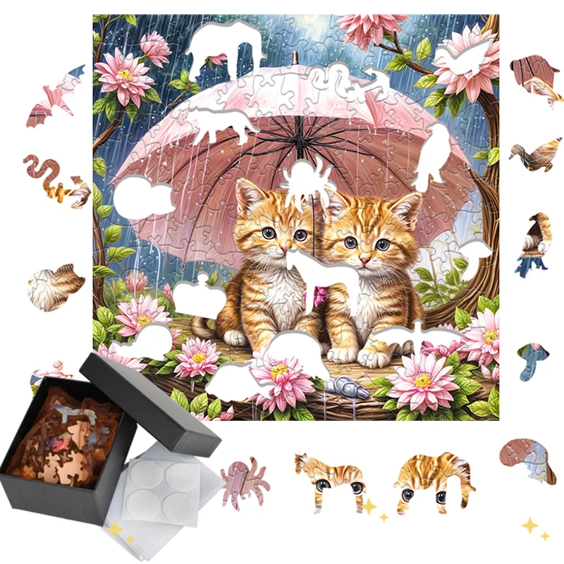 Kitten Wooden Puzzle Family Gathering Atmosphere Wall Decoration Parent-Child Interactive Toy Wooden Puzzle