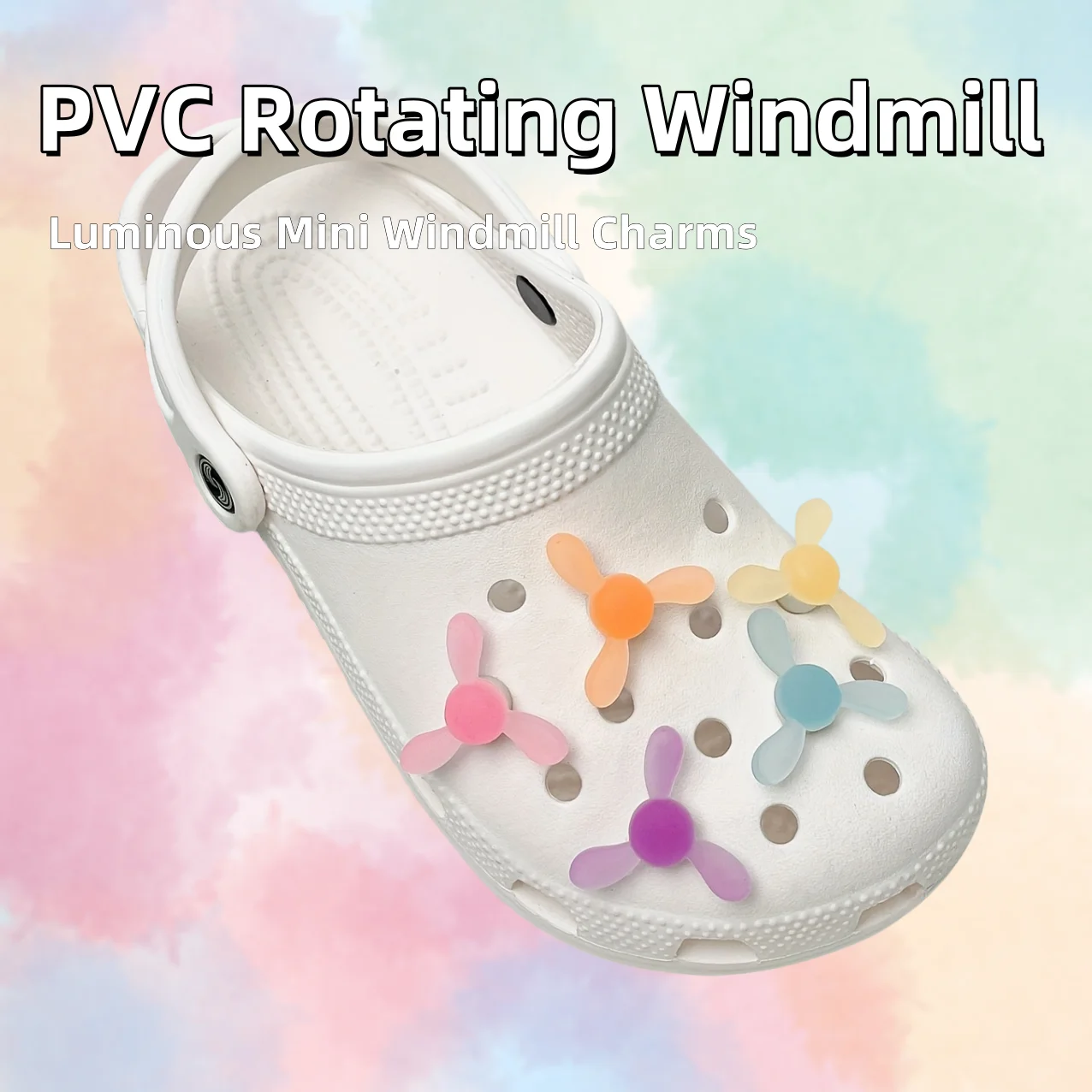 5pcs Fluorescence Windmill Shoe Charms Clogs Garden Shoes Decoration, Rotating Hole Shoes Accessories