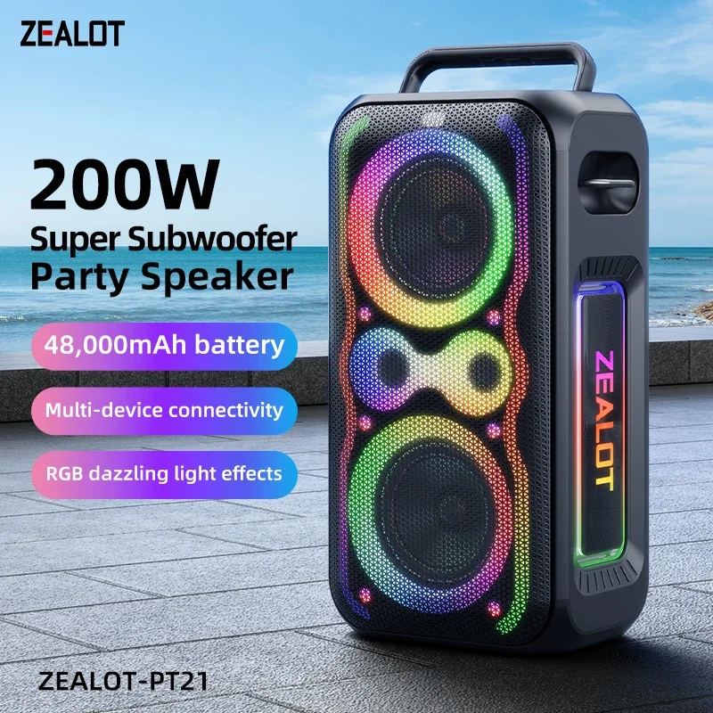 ZEALOT-PT21 200W Wireless Bluetooth Speaker , Portable Outdoor Speakers Loud with Bass Boost, Stereo Pairing, Reverse Charging
