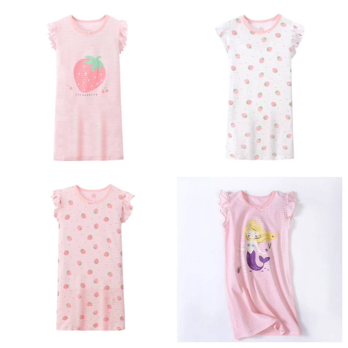 Camisón de Algodón para Niñas, Vestido de Dormir Cómodo, Ropa de Casa, Pijama Infantil Talla 100-170 para Niñas