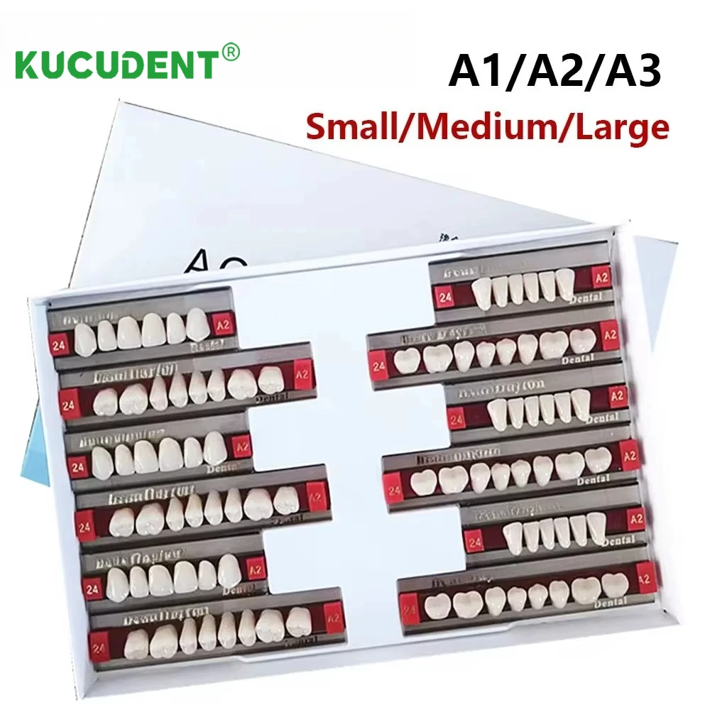 KUCUDENT 84 Pz/set Resina Acrilica Protesi Denti Superiore Inferiore Protesi Dente Falso Bocca Completa Ombra A1/A2/A3 Materiali Dentali S/M/L