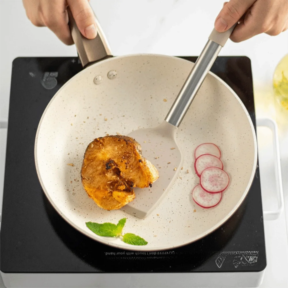 

2pcs Food Grade Silicone Stir Fry Spatula Set Heat Resistant Not Deform Steak Spatula with Hanging Hole Stainless Steel Handle