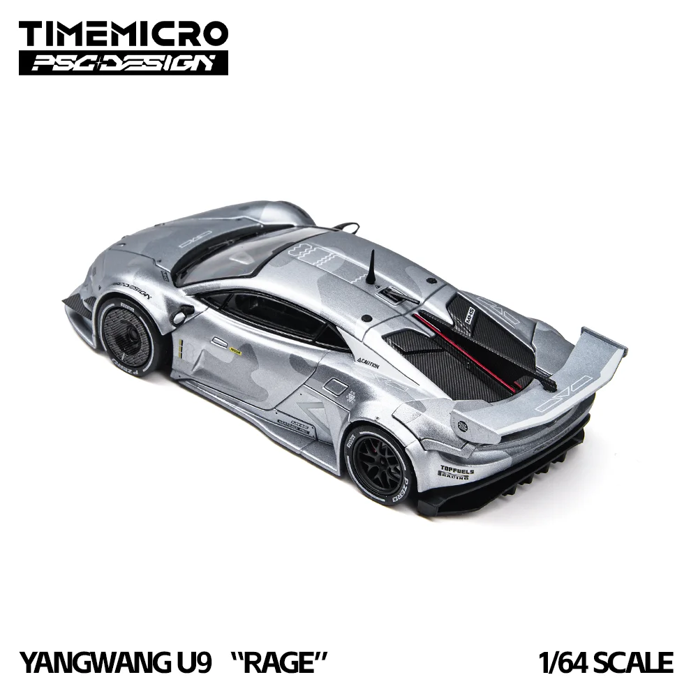 TimeMicro 1:64  U9 Gray High Rear Wing Diecast Car Model Simulation Alloy Vehicle Model Collectible Display Gift