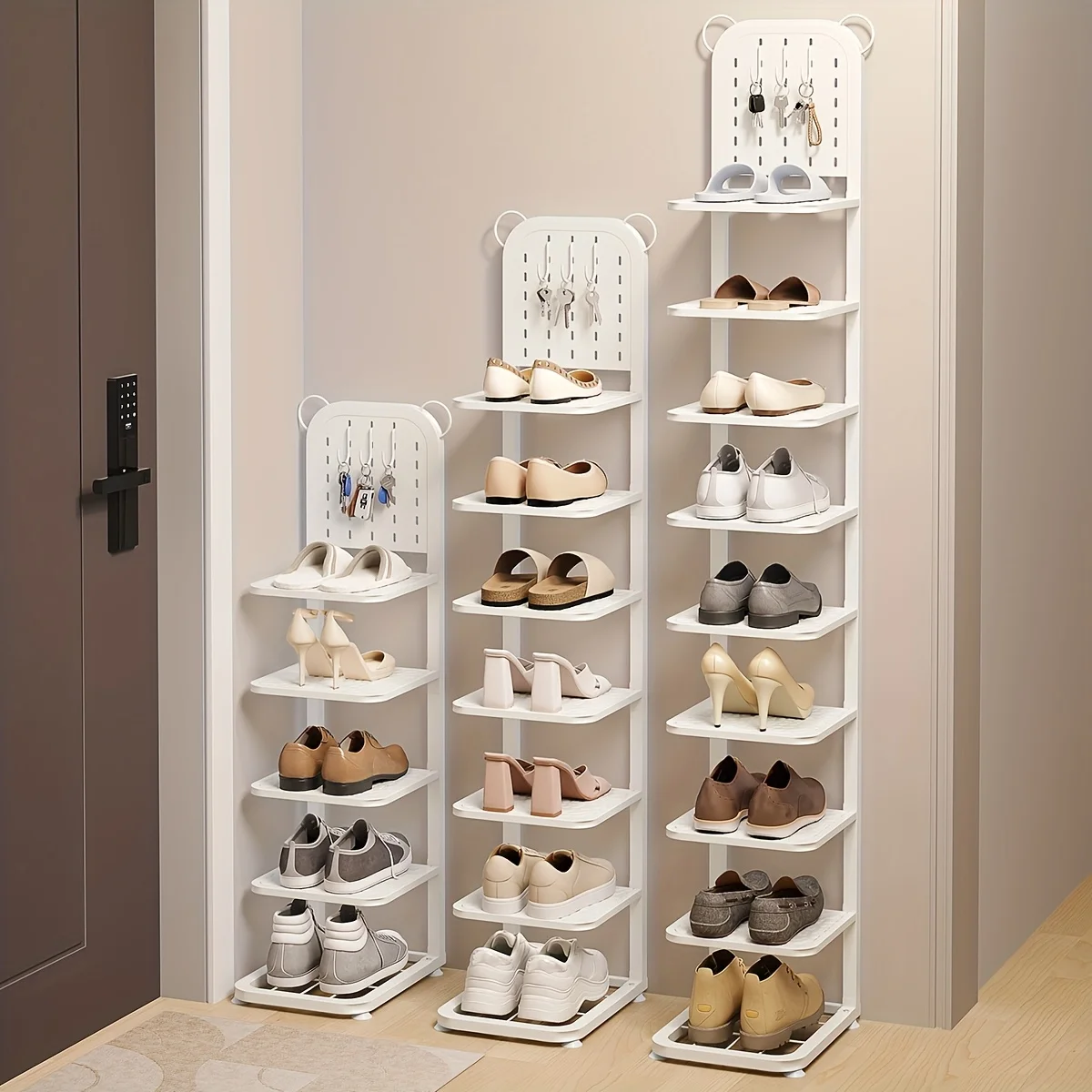 

5/7/9-tier Shoe Rack, Heavy-duty Narrow Design, Space-saving - Upright Shoe Cabinet. Sturdy 5/7/9-tier Shoe Racks