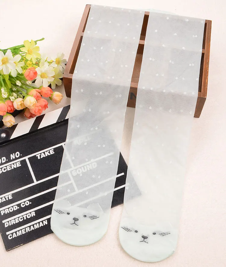 Katze dünne Punkte weiße Sommer Kawaii Kitty Strumpfhosen für Kinder Baby Mädchen Kinder transparente Strumpfhosen hochwertige Tanz-Ballett-Strümpfe – Detail 9