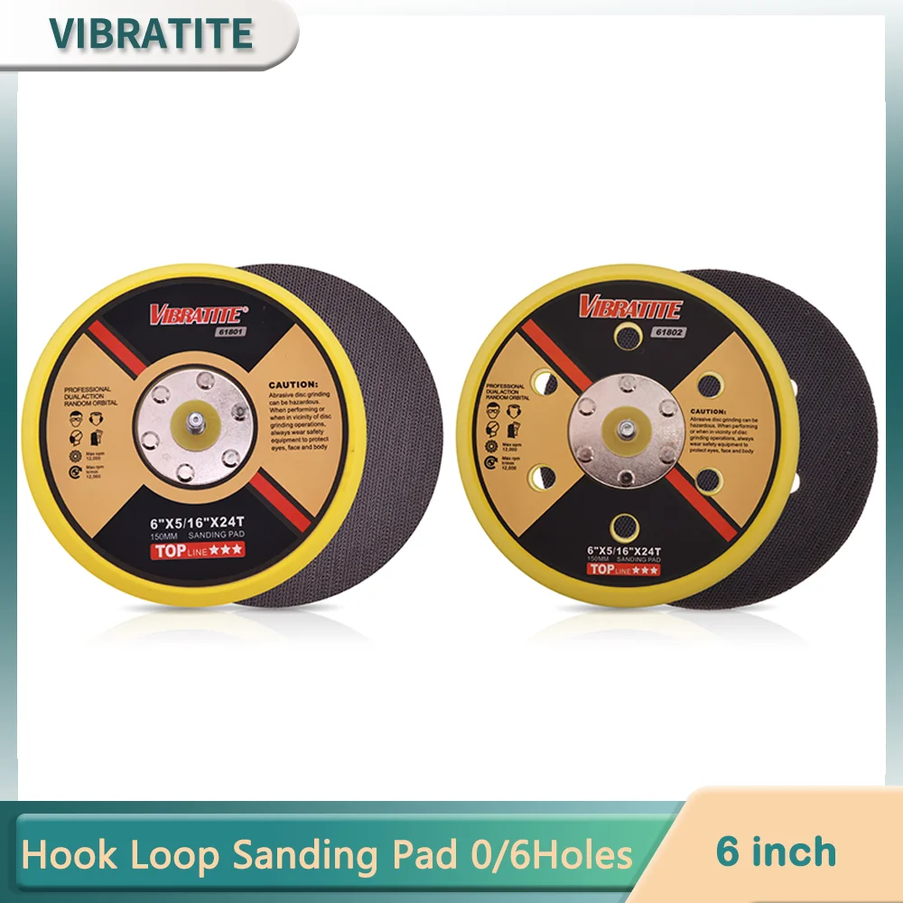 6Inch 150MM  0/6Holes Sander Backing Pad Hook&Loop Sanding Pads with 5/16-24T Thread Dust Free Sanding Disc Holder for Grinding