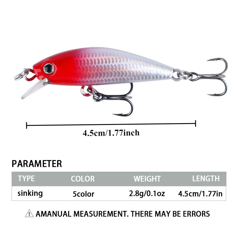 BILLINGS 1pcs Long-Cast Micro Wobbler 4.5cm/2.8g Sinking Lure Realistic Lure for All Water Columns Commonly Used Lures