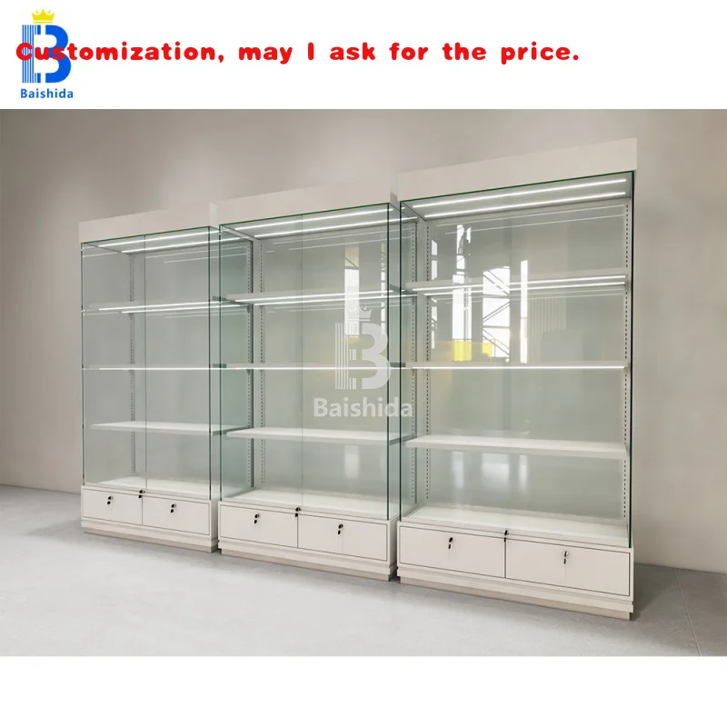 custom.Customizable Retail Store Accessories Wooden Cigar Shop Display Cabinet Adjustable Laminate Glass Showcase