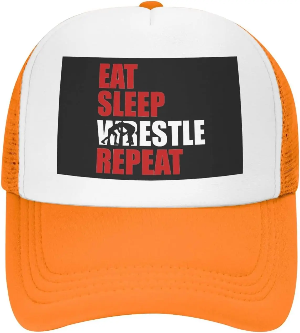Eat Sleep Wrestle Repeat Trucker Hat Polyester Mesh Baseball Snapback Cap for Adults Casual Outdoor