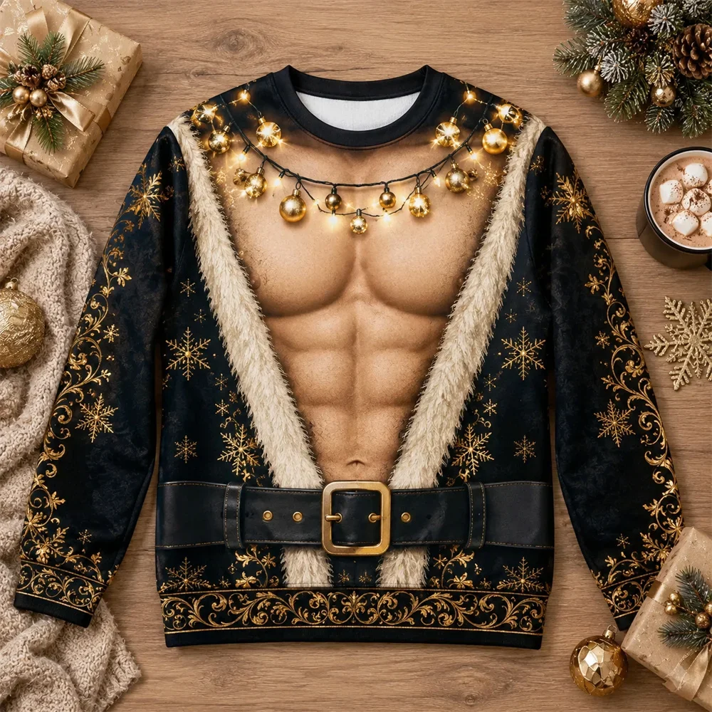 3D Full Fake Muscle Pattern Ugly Sweater For Men Funny Sexy Fitness Body Long Sleeve Crew Neck Sweatshirt Autumn Christmas Trend