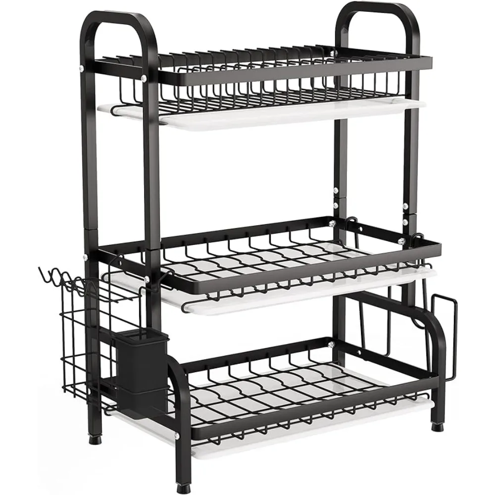 

1Easylife Dish Drying Rack, 3 Tier Dish Rack with Tray Utensil Holder, Large Capacity Dish Drainer with Cutting Board (Black)