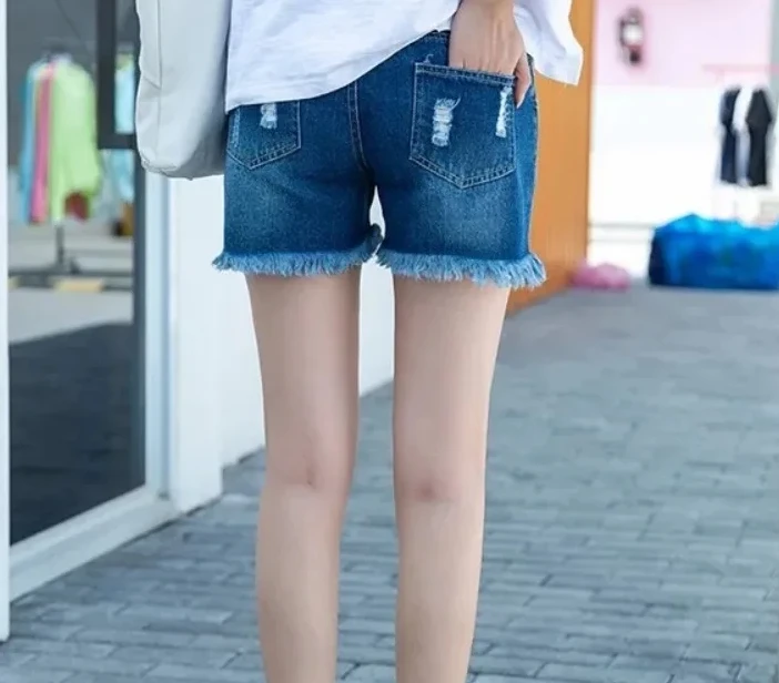 Einfache Mode Hosen Saum und bequeme Stretch Stoff Umstands hose stilvolle Mutterschaft Denim Shorts