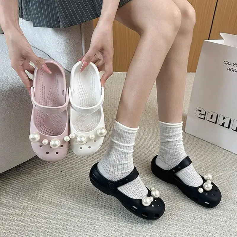 2026 Sommer-Trend Leoparden-Clogs für Damen, Weiche EVA-Schuhe mit Abnehmbaren Perlen-Charms, Ballerinas, Strand-Mary-Jane-Sandalen, Slipper – Detail 2