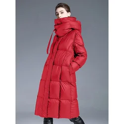 2024 New Winter Women Warm Ski Hoodies Long Down Coats Fashion Black Red White Duck Down Laides Casual Jackets