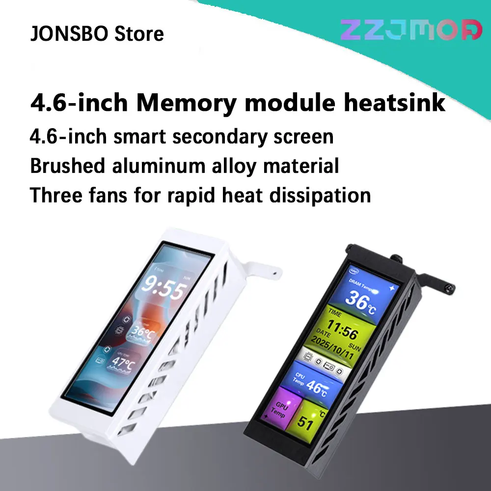 ZZJMOD 4.6-inch IPS Screen Aluminum Alloy Memory Cooling Fan Interface Low Noise DIY Desktop Memory Cooling Tool Memory cooler