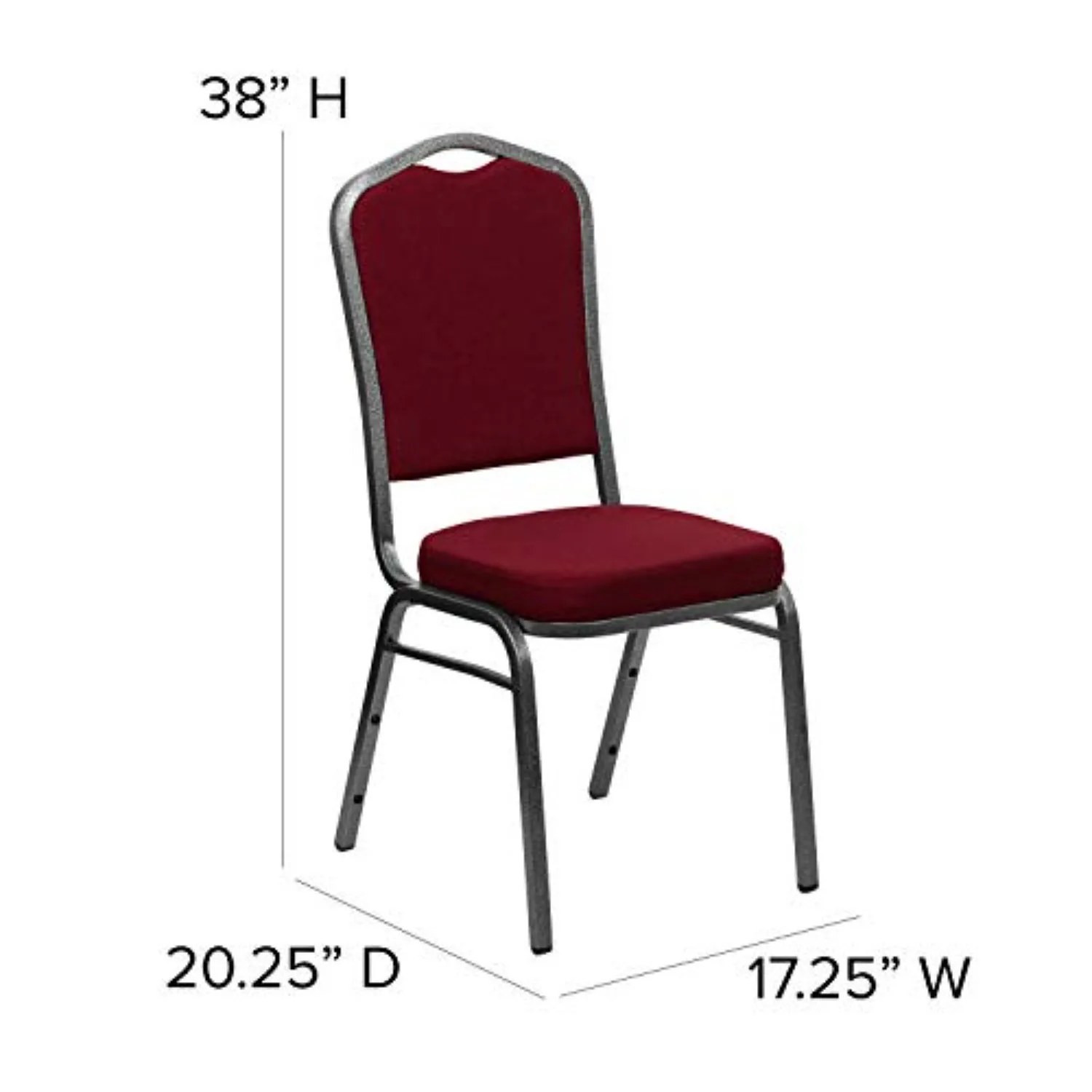 Burgundy Crown Back Stacking Banquet Chair, 4-Pack | Silver Vein Frame, Fabric Upholstery