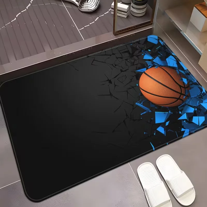 2D Flat Basketball Theme Black Crack Background Pattern Printed Floor Mat Door Mats Kitchen Mats RV Thanksgiving Decoration
