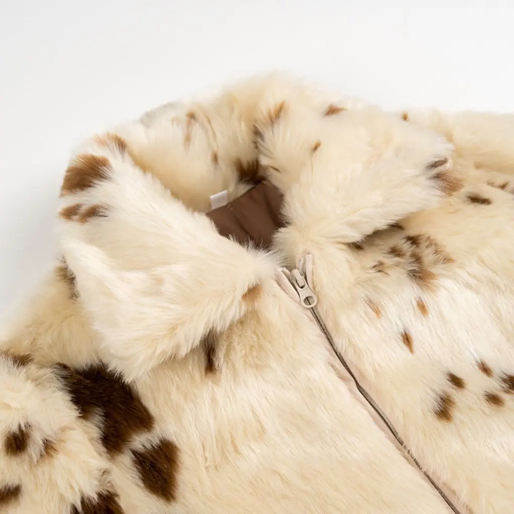 

Artificial Fur Effect Animal Print Wool Coat for Women Spring New Europe And the United States Style C92347