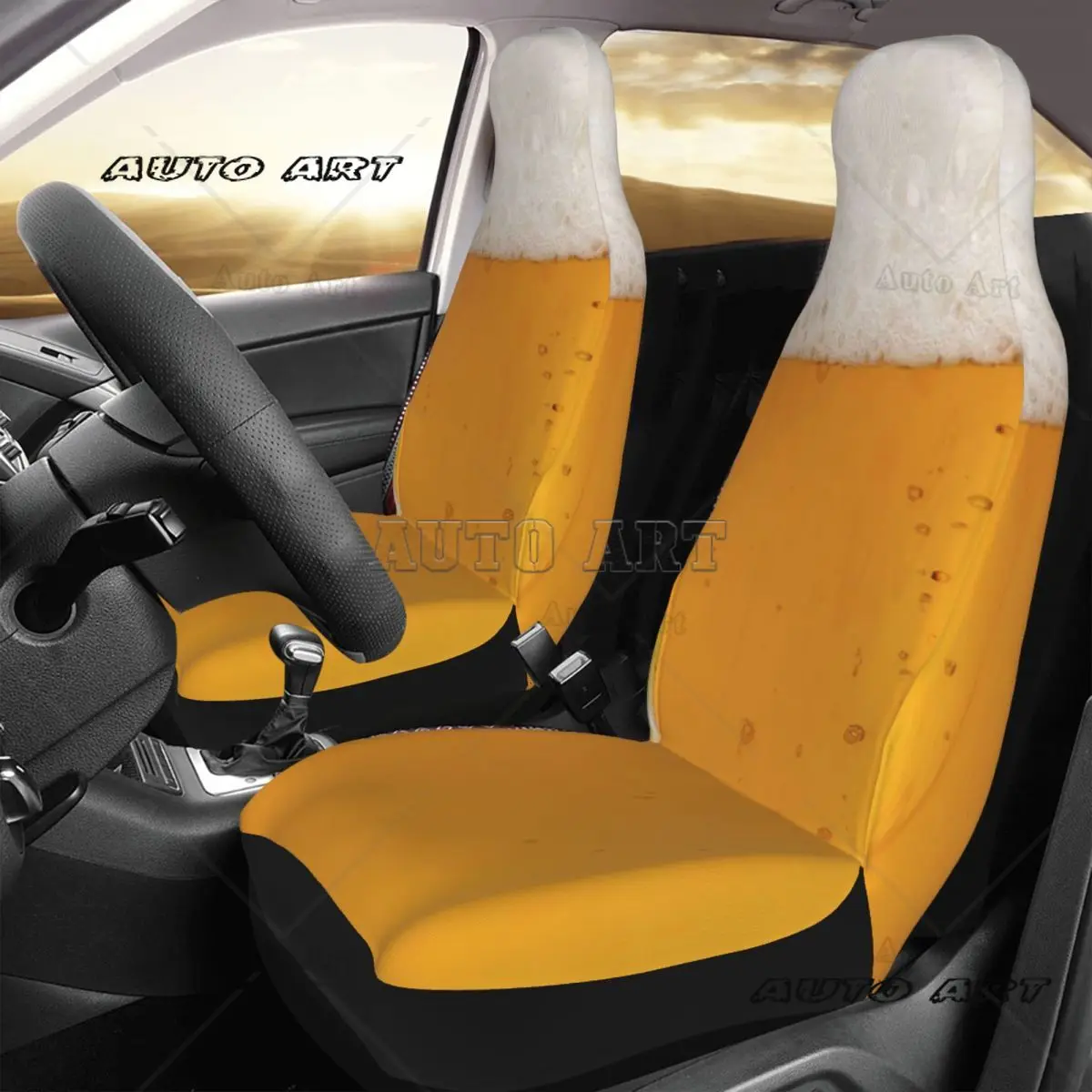 Beer Glass Car Seat Cover Custom Printing Universal Front Protector Accessories Cushion Set