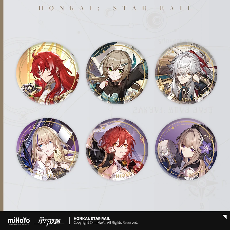 Oficial Honkai Star Rail Murata Himeko Herta Argenti Cosplay insignia de hojalata emblema broche de dibujos animados accesorios de pasador de pecho Navidad
