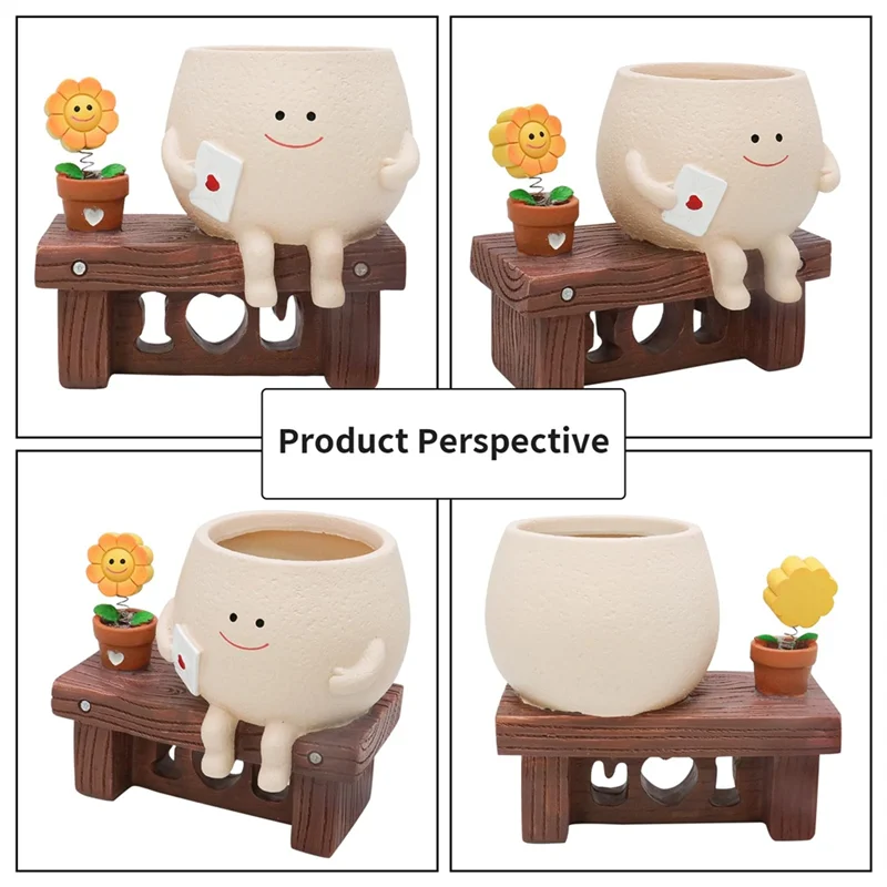 

GYTB-Cute Smileyface Planter Pot, Sitting Sunflower Flower Pot, Resin Head Planter For Indoor Outdoor Funny Sit Chair Pots
