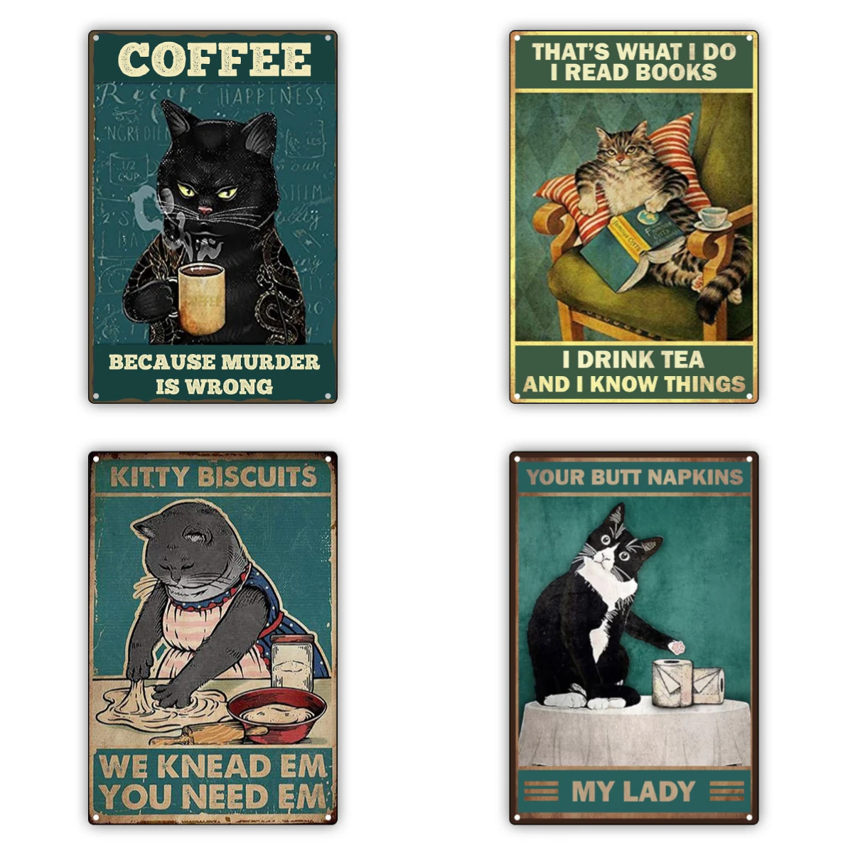 

Vintage Coffee Cat Graphic Metal Sign Plate Retro Tin Wall Art for Kitchen Bar and Cafe Decor Iron Painting Home Decor Poster