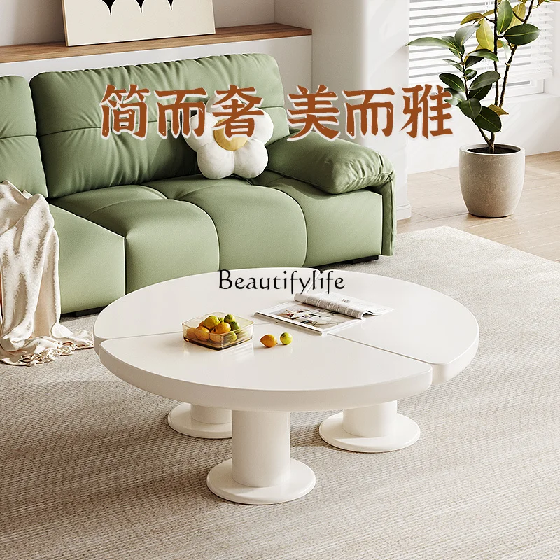 

08Cream style coffee table living room simple modern French white round coffee table table