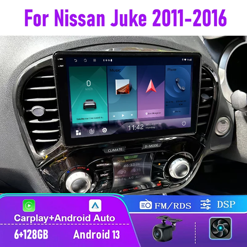 

9" 6+128GB For Nissan Juke 2010-2016 Car Stereo Radio Double Din Wireless Apple Carplay Android Auto Head Unit Canbus GPS