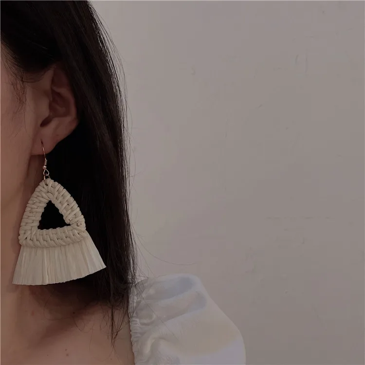 Fashion Handmade Geometric Rattan Braid Drop Earrings for Women Ethnic Bohemia Statement Earring Wholesale Jewelry Gifts