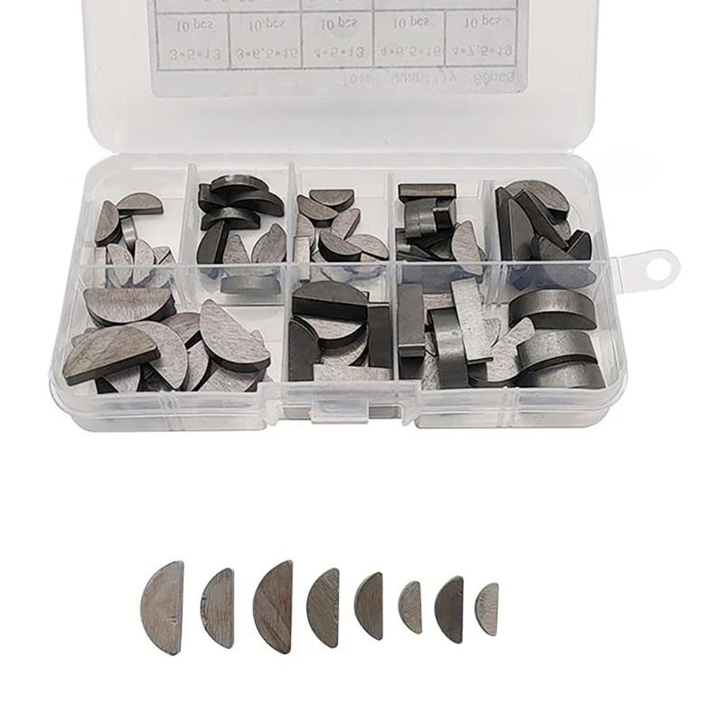 

Carbon Steel Woodruff Key Selection Metal Locking Keys Multiple Size Woodruff Key Set 80pcs for Flywheels and Pulleys 37JD