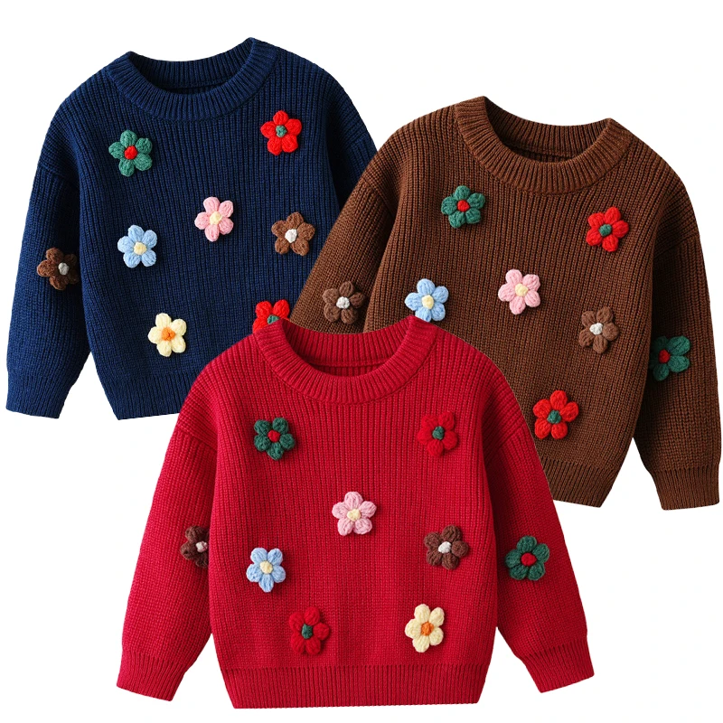 Suéteres de bebé Casual cuello redondo Etsy Diy bordado tejido recién nacido niños niñas jerseys Unisex prendas de punto sólidas suéteres para niños pequeños