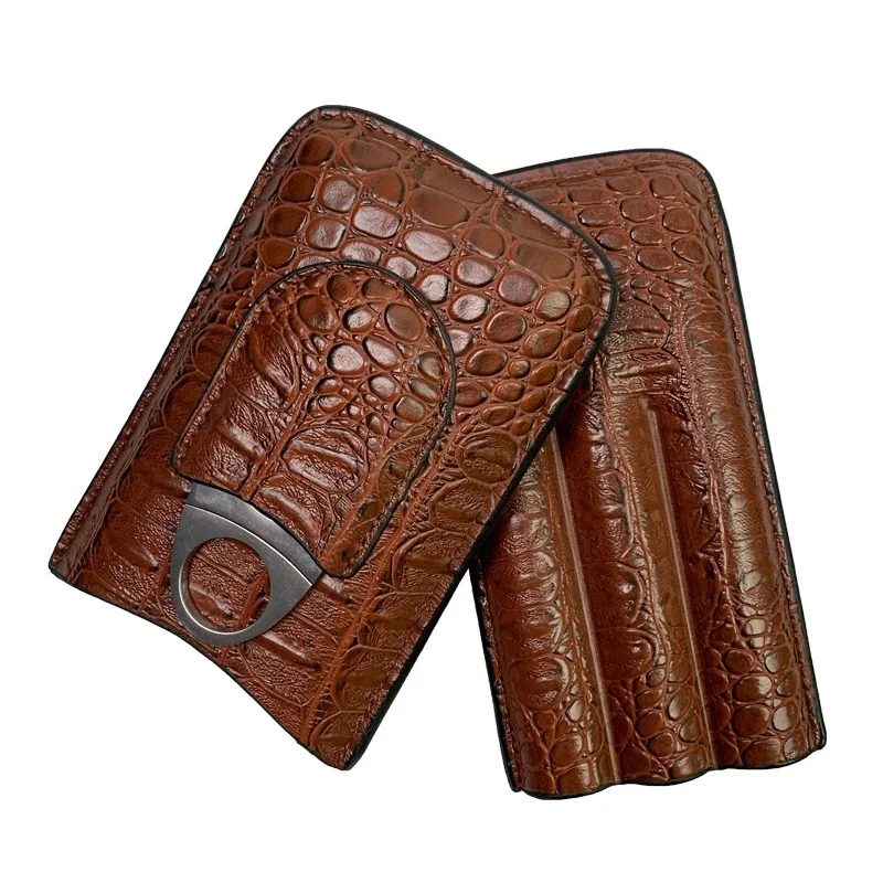 

Cedar Wood 3-Cigar Humidor Set with Cutter Portable Travel Storage Box Gift for Men