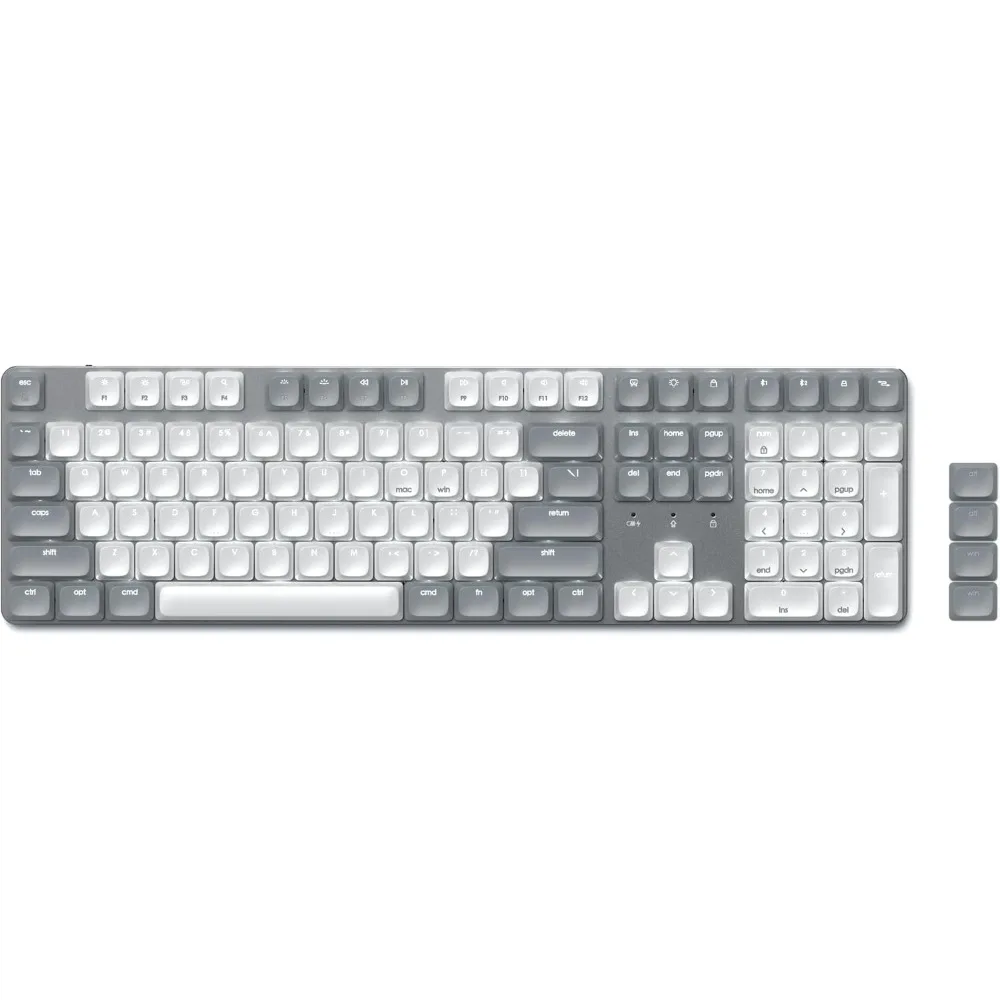 Mechanical Keyboard 108 Keys with LED Backlit, Wired and Bluetooth for Mac and Windows - Light Gray/White
