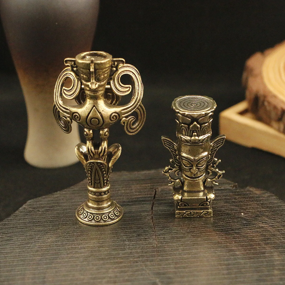 1/3Pcs brass merchandise Sanxingdui flat head man ornament handicrafts ancient Shu merchandise retro desktop ornament