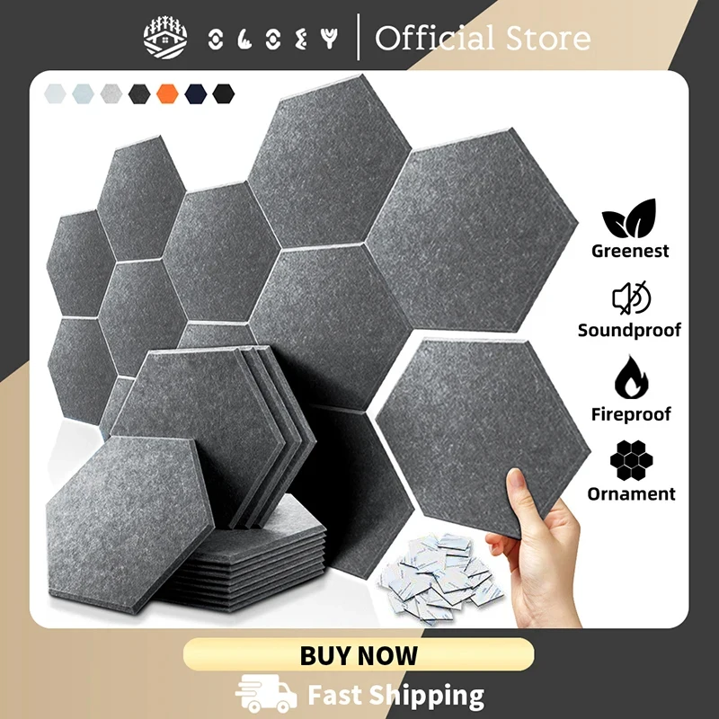 12 Pcs Soundproofing Panels Hexagon Acoustic For Home Absorption Material Studio Acoustic Noise Insulation Door Sealing Strip