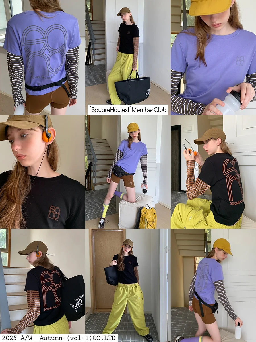 Outdoor Commute Color Block Stripe Long Sleeve T-Shirt Women's Square Houlest Slim Fit Shoulder High Waist Lengthened Cotton ...